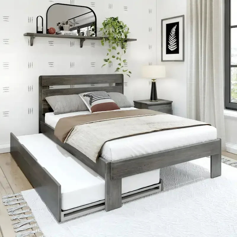 Farmhouse Full Bed with Plank Headboard and Trundle