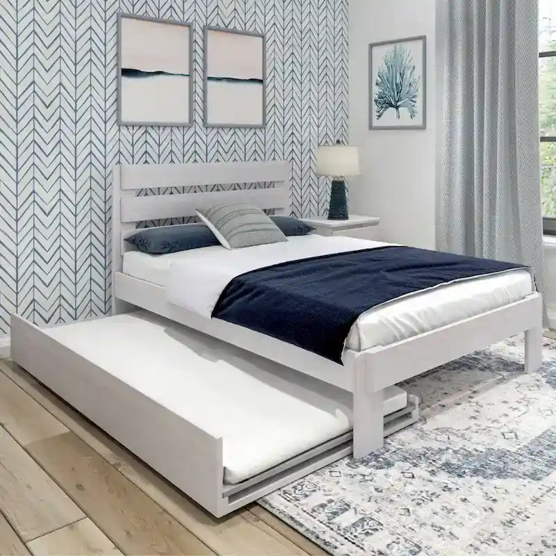  Farmhouse Full Bed with Plank Headboard and Trundle