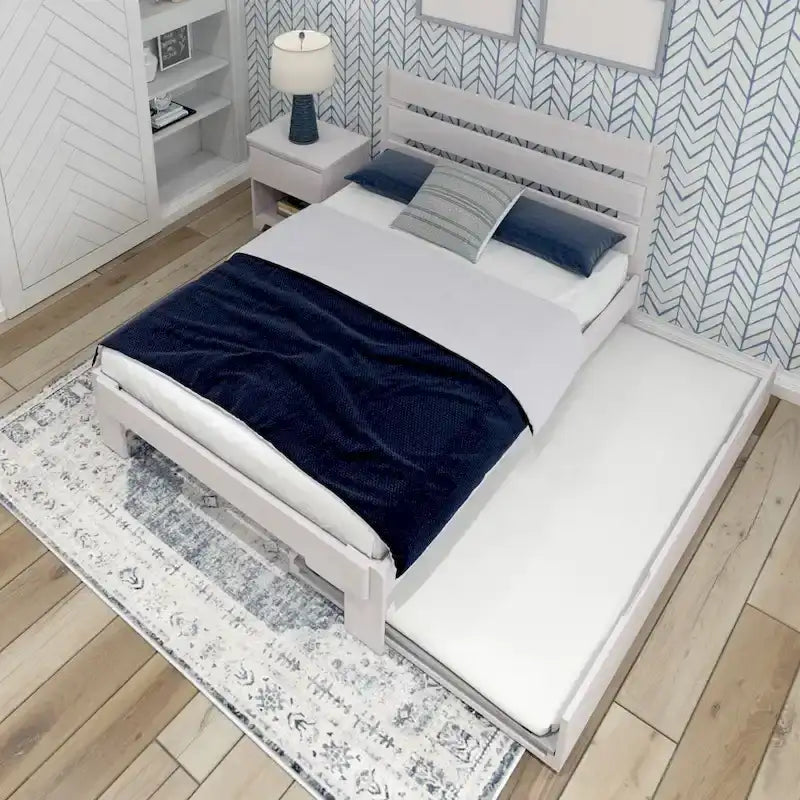 Farmhouse Full Bed with Plank Headboard and Trundle