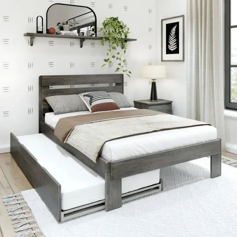 Farmhouse Full Bed with Plank Headboard and Trundle