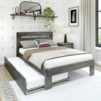 Farmhouse Full Bed with Plank Headboard and Trundle