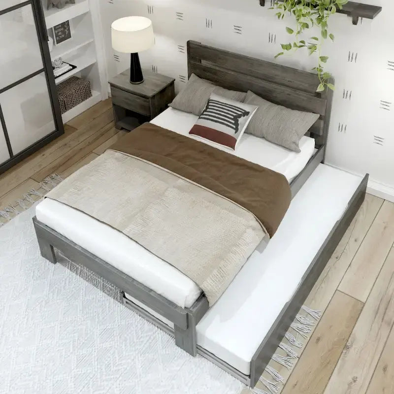 Farmhouse Full Bed with Plank Headboard and Trundle
