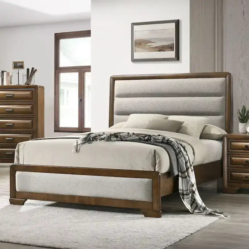  Collins Brown Solid Wood Channel Fabric Panel Bed