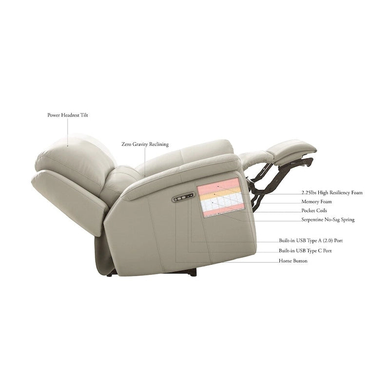 Vienna Zero Gravity Power Recline and Headrest Top Grain Leather Recliner