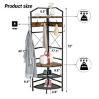 Entryway Corner Hall Tree with Shoe Rack, Coat Rack with 6 Double Hooks, Home Organizer for Entryway, Hallway, Closet, Bedroom