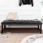 Wooden Base Upholstered Bench for Bedroom for Entryway,60 with Nailhead Trim and Shelf
