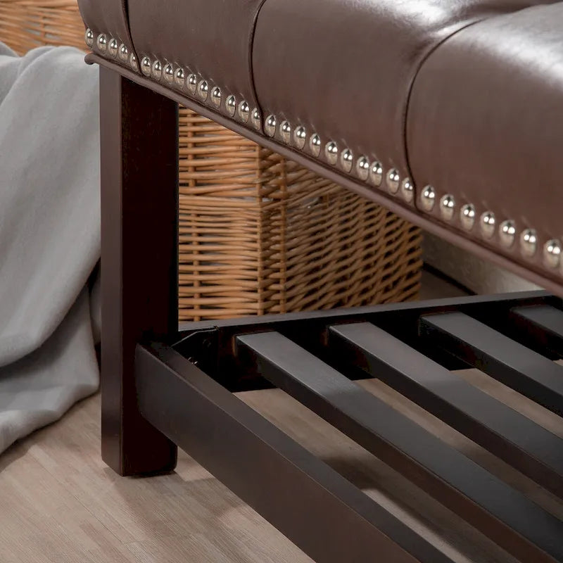 Wooden Base Upholstered Bench for Bedroom for Entryway,60 with Nailhead Trim and Shelf