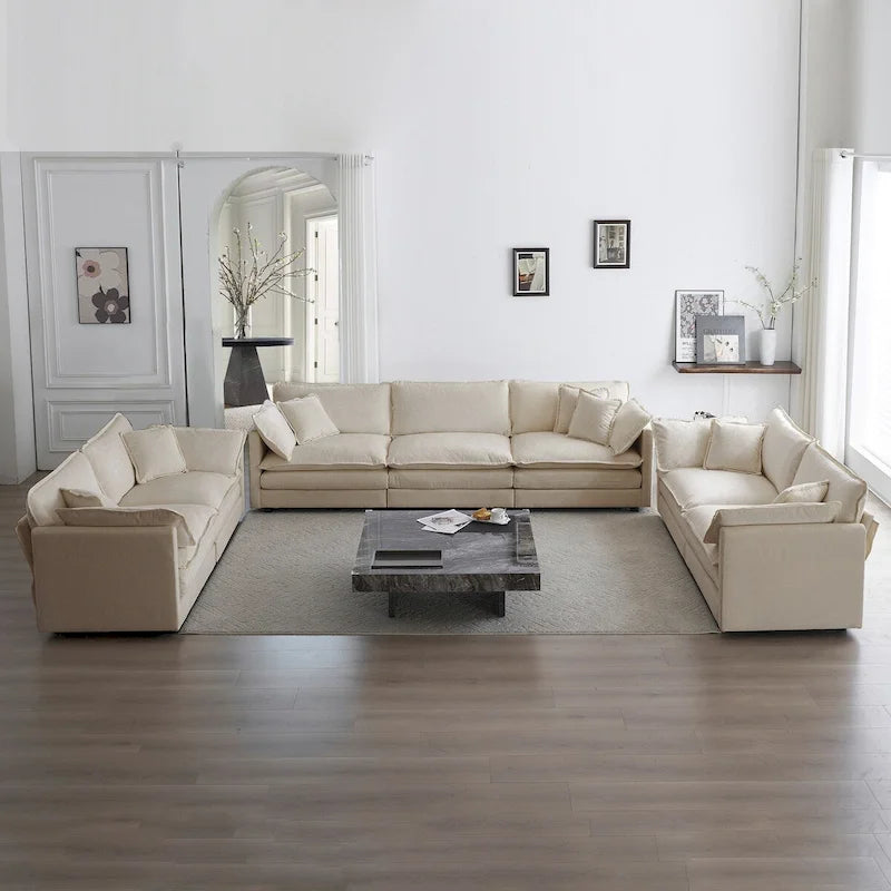 3-Piece Sofa Oversized Sofa Comfy Chenille Deep Seat Sofa Couch with 2 Loveseat and 3 Seater Sofa