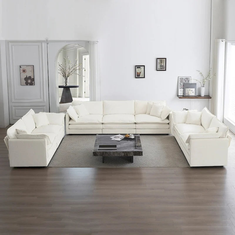 3-Piece Sofa Oversized Sofa Comfy Chenille Deep Seat Sofa Couch with 2 Loveseat and 3 Seater Sofa