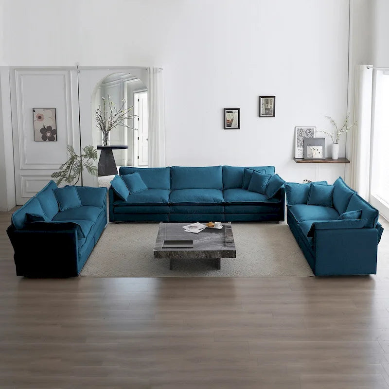 3-Piece Sofa Oversized Sofa Comfy Chenille Deep Seat Sofa Couch with 2 Loveseat and 3 Seater Sofa