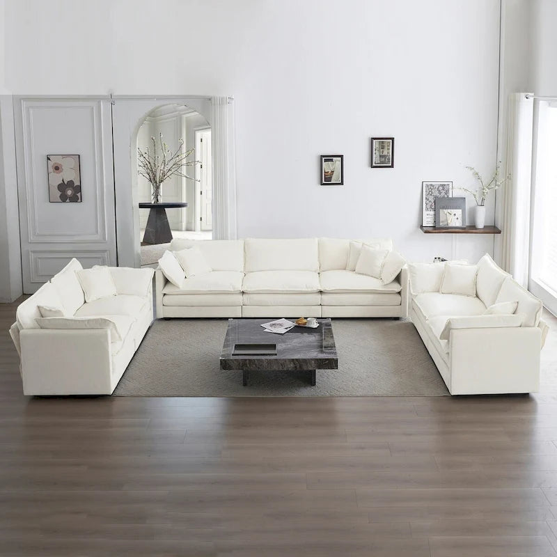 3-Piece Sofa Oversized Sofa Comfy Chenille Deep Seat Sofa Couch with 2 Loveseat and 3 Seater Sofa