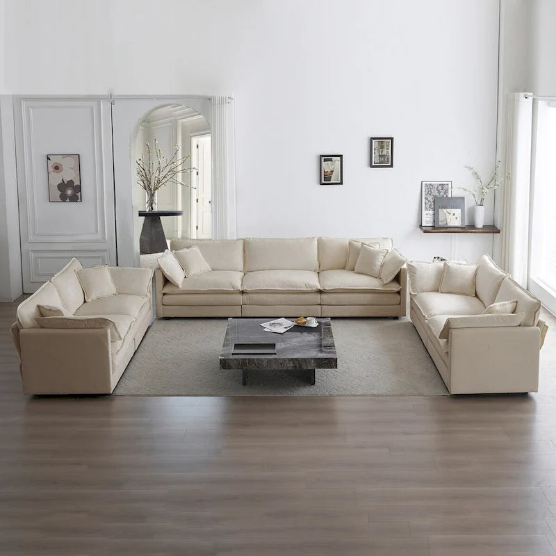 3-Piece Sofa Oversized Sofa Comfy Chenille Deep Seat Sofa Couch with 2 Loveseat and 3 Seater Sofa