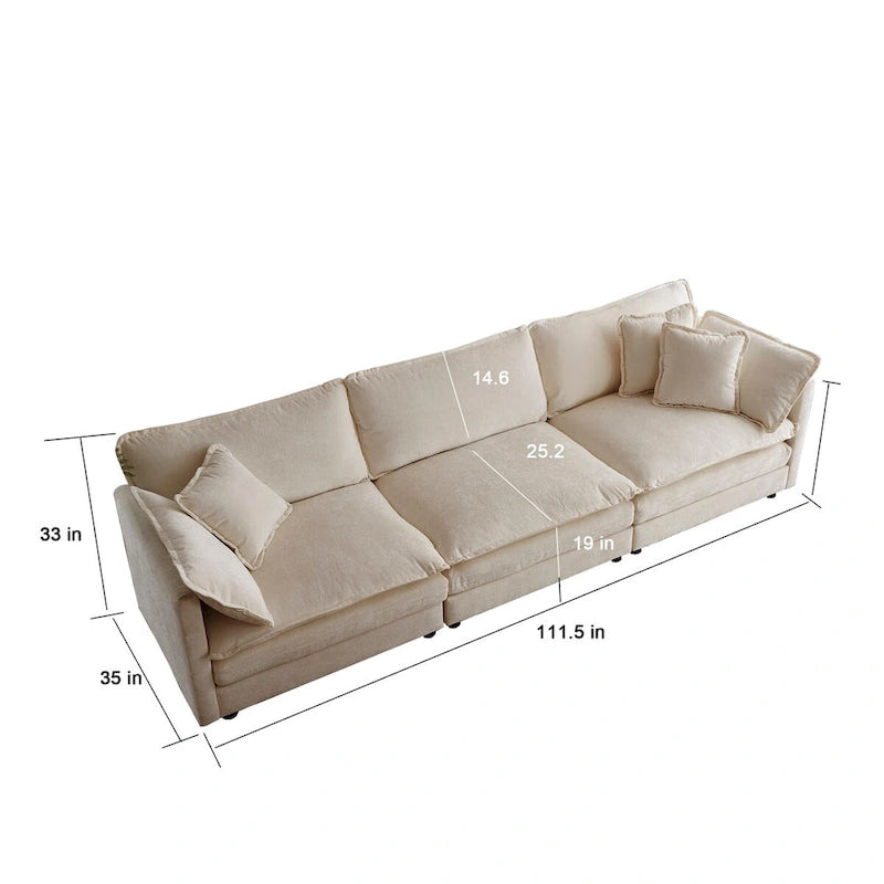 3-Piece Sofa Oversized Sofa Comfy Chenille Deep Seat Sofa Couch with 2 Loveseat and 3 Seater Sofa