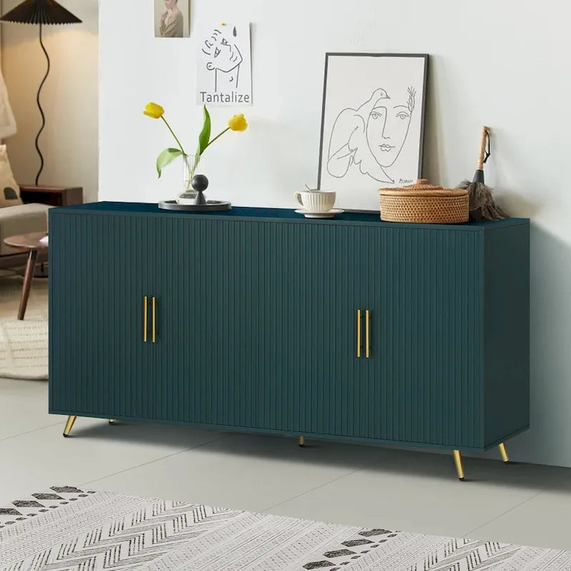 Wood TV Stand with Storage Cabinet & Adjustable Shelves, Media TV Console for Living Room Bedroom