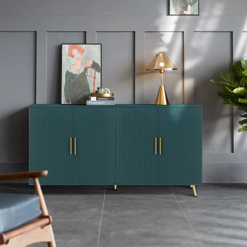 Wood TV Stand with Storage Cabinet & Adjustable Shelves, Media TV Console for Living Room Bedroom