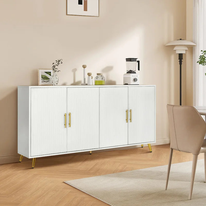 Wood TV Stand with Storage Cabinet & Adjustable Shelves, Media TV Console for Living Room Bedroom