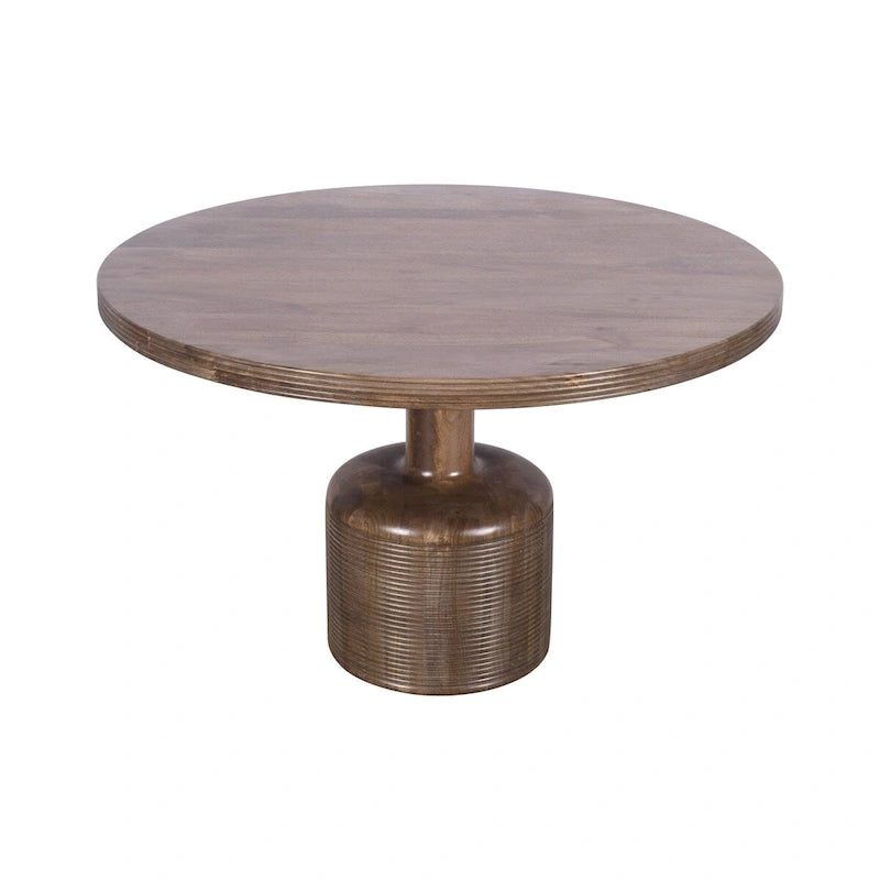 48 Inch Dining Table, Round Top, Pedestal Base, Rich Brown Wood