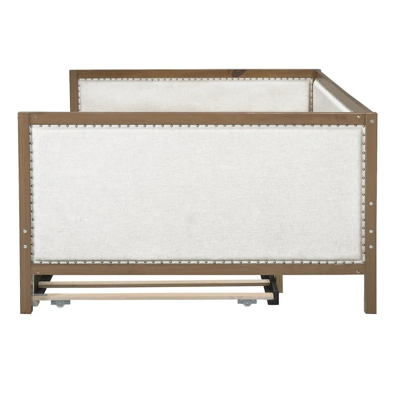 Full Size Upholstered Daybed with Trundle and Nailhead Decoration
