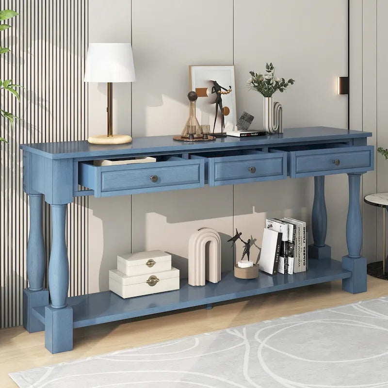 63inch Console Table,Long Sofa Table with Drawers and Shelf,French Country Entryway Table