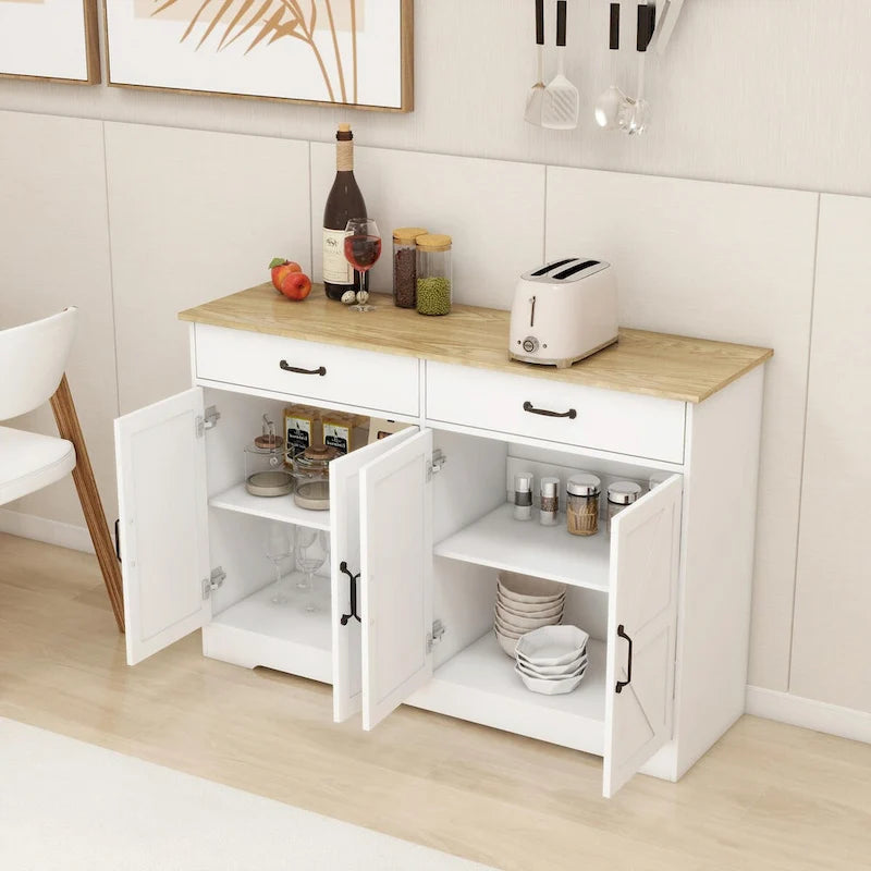 Farmhouse Buffet Cabinet: Rustic Charm with 2 Drawers, 4 Doors