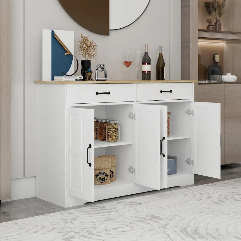 Farmhouse Buffet Cabinet: Rustic Charm with 2 Drawers, 4 Doors