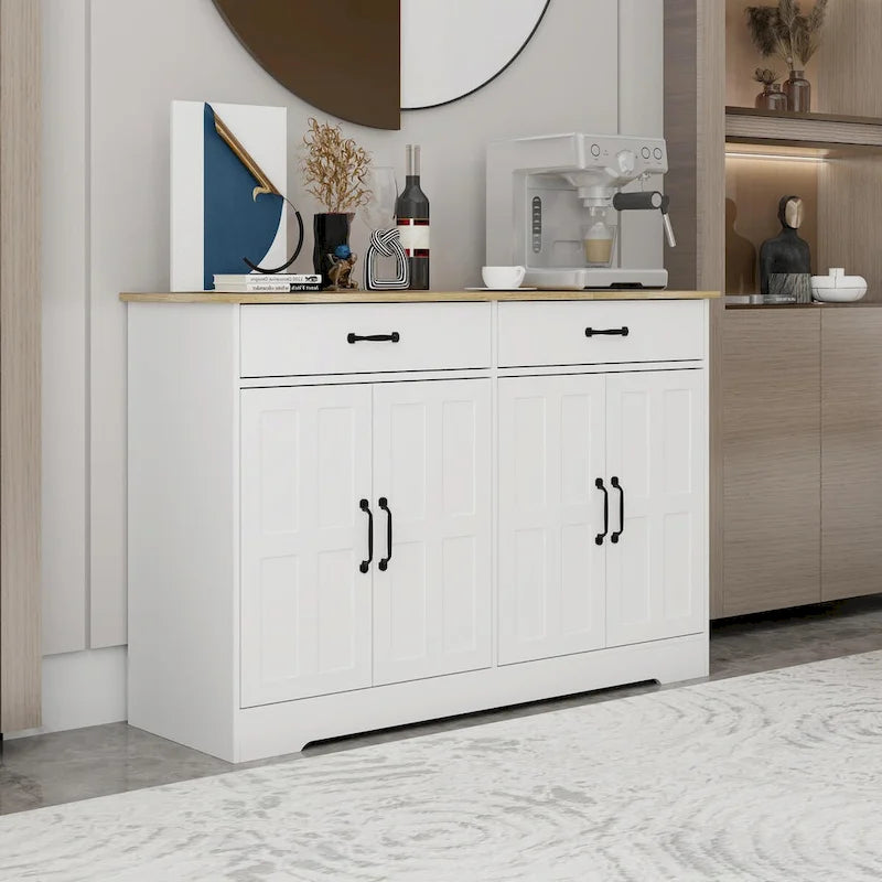 Farmhouse Buffet Cabinet: Rustic Charm with 2 Drawers, 4 Doors
