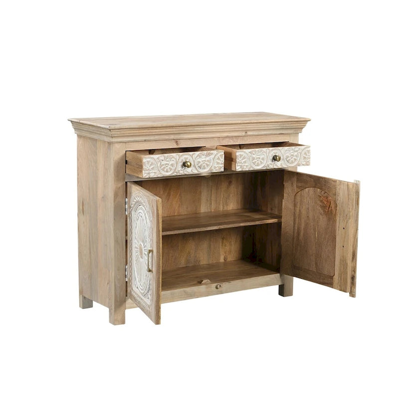 2-Drawer 2-Door Carved Solid Wood Sideboard