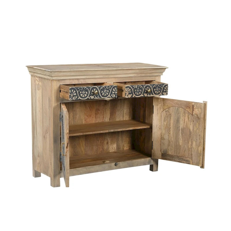 2-Drawer 2-Door Carved Solid Wood Sideboard