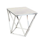 Stainless Steel Metal Side End Accent Table with Marble Top - Silver -