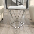 Stainless Steel Metal Side End Accent Table with Marble Top - Silver -