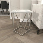 Stainless Steel Metal Side End Accent Table with Marble Top - Silver -