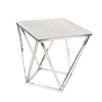 Stainless Steel Metal Side End Accent Table with Marble Top - Silver -