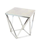 Stainless Steel Metal Side End Accent Table with Marble Top - Silver -