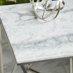 Stainless Steel Metal Side End Accent Table with Marble Top - Silver -