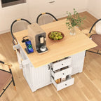 55.7Kitchen Island,2 Drop Leaf,Rolling Kitchen Cart on 5 Wheels,Power Outlet,Folding Dining Table,Spice & Towel Rack,3 Drawers