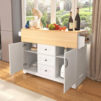 55.7Kitchen Island,2 Drop Leaf,Rolling Kitchen Cart on 5 Wheels,Power Outlet,Folding Dining Table,Spice & Towel Rack,3 Drawers