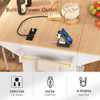 55.7Kitchen Island,2 Drop Leaf,Rolling Kitchen Cart on 5 Wheels,Power Outlet,Folding Dining Table,Spice & Towel Rack,3 Drawers