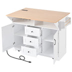 55.7Kitchen Island,2 Drop Leaf,Rolling Kitchen Cart on 5 Wheels,Power Outlet,Folding Dining Table,Spice & Towel Rack,3 Drawers