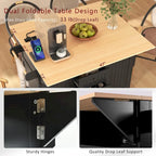 55.7Kitchen Island,2 Drop Leaf,Rolling Kitchen Cart on 5 Wheels,Power Outlet,Folding Dining Table,Spice & Towel Rack,3 Drawers